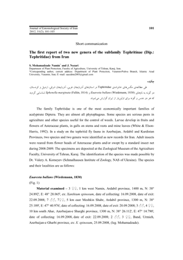 The First Report of Two New Genera of the Subfamily Tephritinae (Dip.: Tephritidae) from Iran