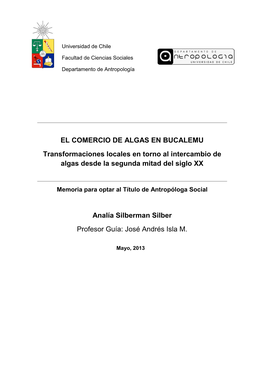 EL COMERCIO DE ALGAS EN BUCALEMU Transformaciones Locales En Torno Al Intercambio De Algas Desde La Segunda Mitad Del Siglo XX