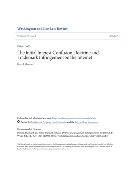 The Initial Interest Confusion Doctrine and Trademark Infringement on the Intemet, 57 Wash