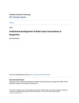 Institutional Development of Water Users Associations in Kyrgyzstan