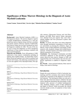 Significance of Bone Marrow Histology in the Diagnosis of Acute Myeloid Leukemia