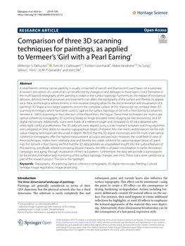 Comparison of Three 3D Scanning Techniques for Paintings, As Applied to Vermeer’S ‘Girl with a Pearl Earring’ Willemijn S