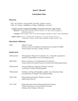 Janet F. Barstad Curriculum Vitae