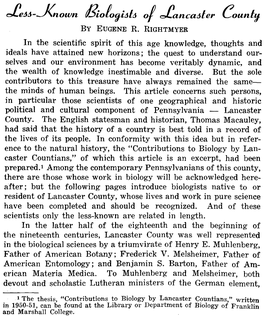 Less-Known Biologists of Lancaster County by EUGENE R