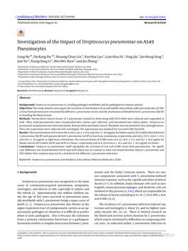 Investigation of the Impact of Streptococcus Pneumoniae on A549 Pneumocytes