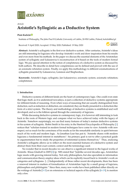 Aristotle's Syllogistic As a Deductive System