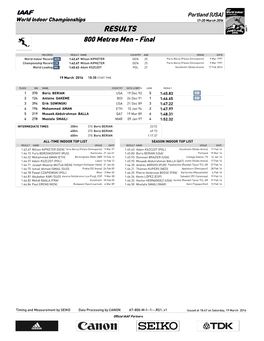 RESULTS 800 Metres Men - Final