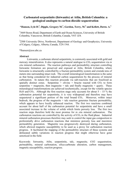 Carbonated Serpentinite (Listwanite) at Atlin, British Columbia: a Geological Analogue to Carbon Dioxide Sequestration