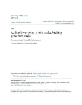 Audit of Inventories : a Joint Study; Auditing Procedure Study; American Institute of Certified Public Accountants