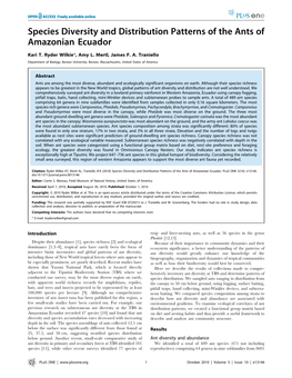 Species Diversity and Distribution Patterns of the Ants of Amazonian Ecuador