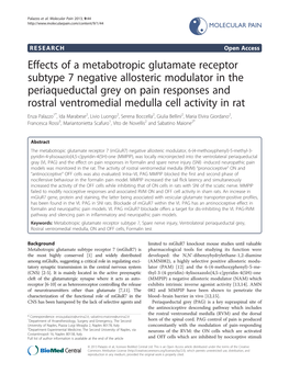 Effects of a Metabotropic Glutamate Receptor Subtype 7 Negative Allosteric Modulator in the Periaqueductal Grey on Pain Response