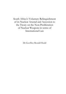 South Africa's Voluntary Relinquishment of Its