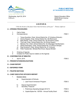 April 30, 2014 Public Agenda