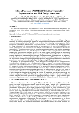 Silicon Photonics DWDM NLFT Soliton Transmitter Implementation and Link Budget Assessment