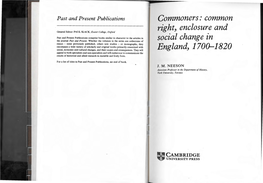 Common Right, Enclosure and Social Change in England, 1700-1820