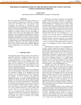 The Role of Phonotactics in the Segmentation of Native and Non- Native Continuous Speech