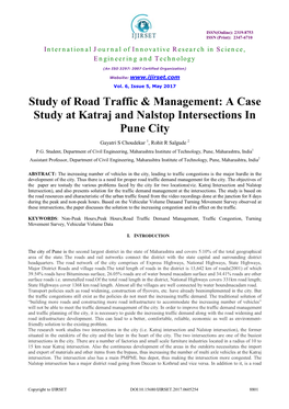 A Case Study at Katraj and Nalstop Intersections in Pune City