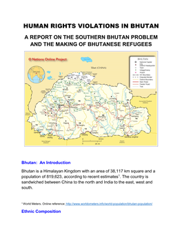 Human Rights Violations in Bhutan a Report on the Southern Bhutan Problem and the Making of Bhutanese Refugees