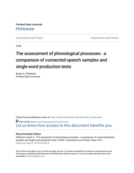 The Assessment of Phonological Processes : a Comparison of Connected-Speech Samples and Single-Word Production Tests