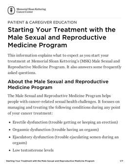Starting Your Treatment with the Male Sexual and Reproductive Medicine Program