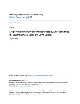 Morphological Diversity of Bowfins (Amia Spp., Amiidae) Among the Laurentian Great Lakes and South Carolina