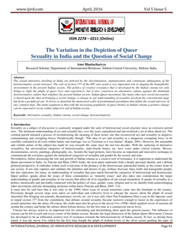 The Variation in the Depiction of Queer Sexuality in India and the Question of Social Change