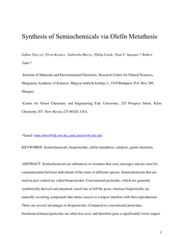 Synthesis of Semiochemicals Via Olefin Metathesis