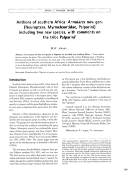 Neuroptera, Myrmeleontidae, Palparini) Including Two New Species, with Comments on the Tribe Palparini'