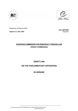 Draft Law on the Parliamentary Opposition in Ukraine