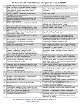 Area 79 District Numbers & Geographical Areas