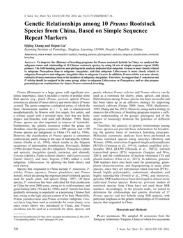 Genetic Relationships Among 10 Prunus Rootstock Species from China, Based on Simple Sequence Repeat Markers