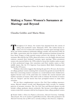 Making a Name: Women's Surnames at Marriage and Beyond