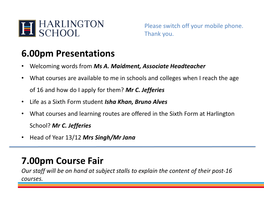 6.00Pm Presentations 7.00Pm Course Fair