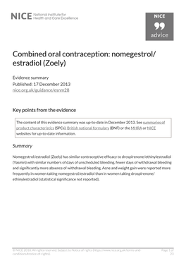 Aception: Nomegestrol/ Estradiol (Zoely)