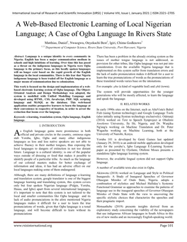 A Web-Based Electronic Learning of Local Nigerian Language; a Case of Ogba Language in Rivers State