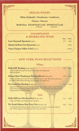 House Wines Champagne & Sparkling Wine New York