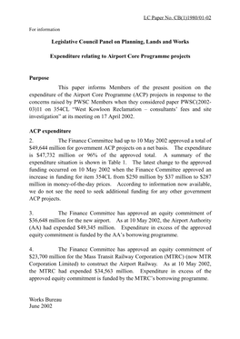 Information Paper on Expenditure Relating to Airport Core Programme