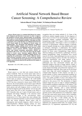 Artificial Neural Network Based Breast Cancer Screening: a Comprehensive Review