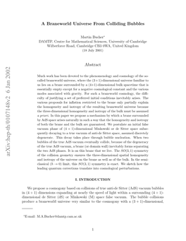 Arxiv:Hep-Th/0107148V2 6 Jan 2002 Rdc Rnwrduies Eysmlrt H Omgn Iha( a with Th Cosmogony Vacuum