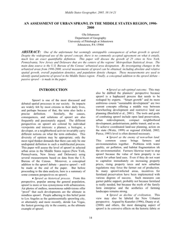 An Assessment of Urban Sprawl in the Middle States Region, 1990- 2000