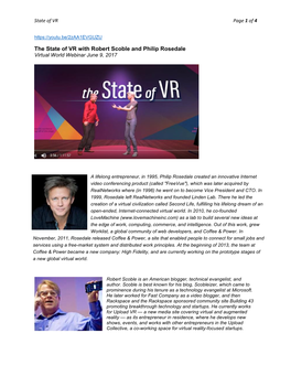 The State of VR with Robert Scoble and Philip Rosedale Virtual World Webinar June 9, 2017