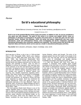 Sa'di's Educational Philosophy