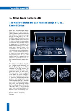 1. News from Porsche AG the Watch to Match the Car: Porsche Design PTC 911 Limited Edition