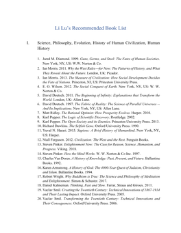 Li Lu's Recommended Book List