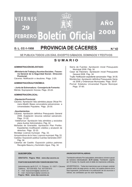 Boletín Oficial De La Provincia De Cáceres