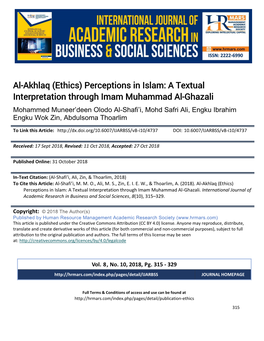 Al-Akhlaq (Ethics) Perceptions in Islam: a Textual Interpretation Through Imam Muhammad Al-Ghazali