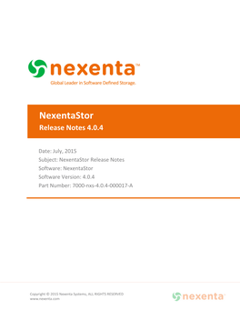 Nexentastor Release Notes 4.0.4