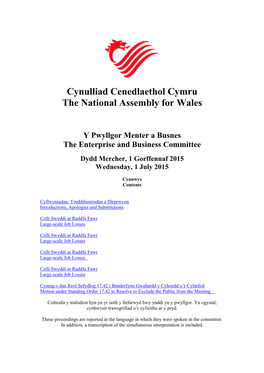 Cynulliad Cenedlaethol Cymru the National Assembly for Wales