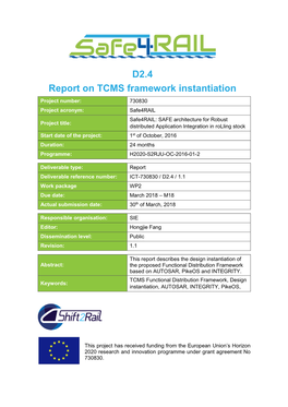 Safe4rail D2.4 Report on TCMS Framework Instantiation