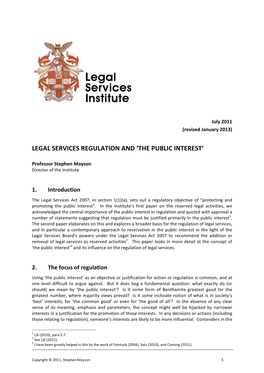 Legal Services Regulation and 'The Public Interest'